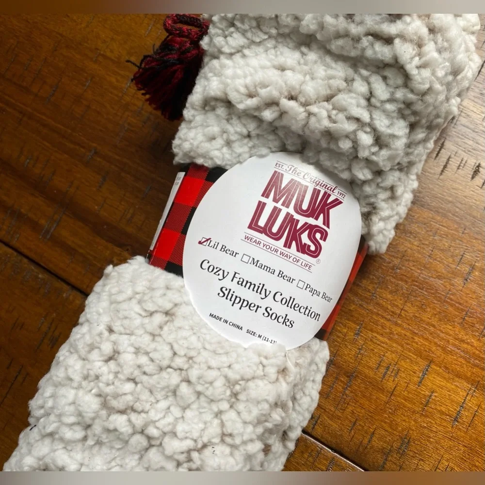 •NEW•Muk Luks Kids Cozy Sherpa Slipper Sock- IVORY BUFFALO